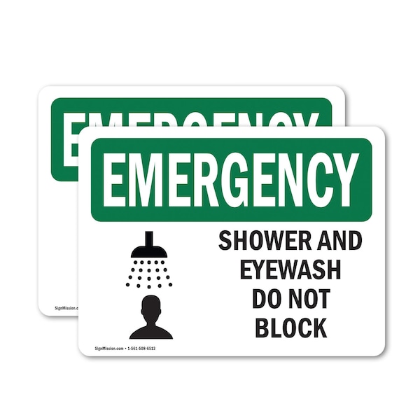 Signmission Shower And Eyewash Do Not Block With Symbol, 5 in W x Rectangle, Vinyl Decal OS-2PACK-EM-D-35-L-10420 - main